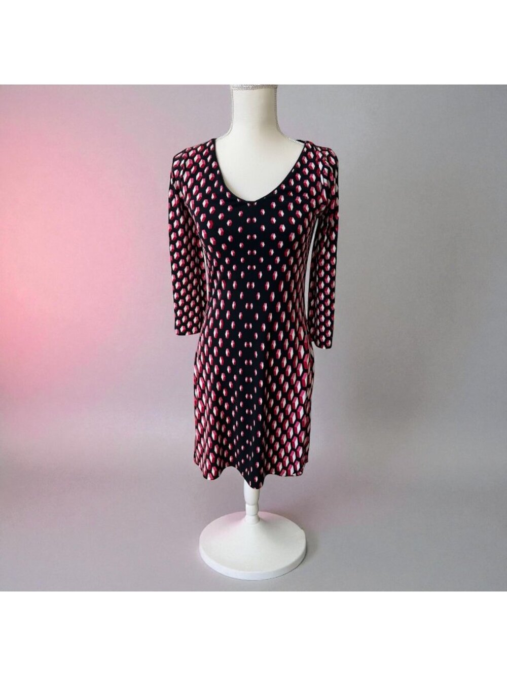 WHITE HOUSE BLACK MARKET WHBM Red Black Patterned Shirt Dress Size XS